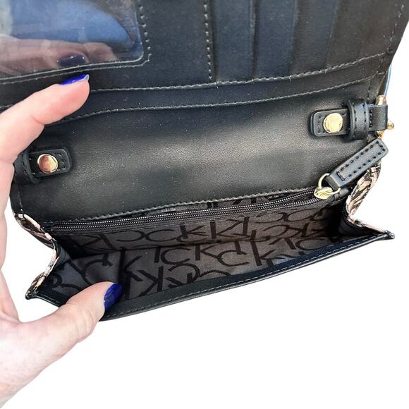 Calvin Klein Black Multi Crossbody Bag Purse Key Item Flap Signature - Picture 5 of 7